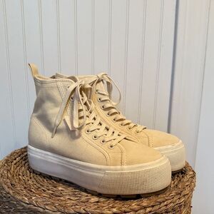 SUPERGA High-Top Cream Canvas Sneakers - 39 - Good Condition